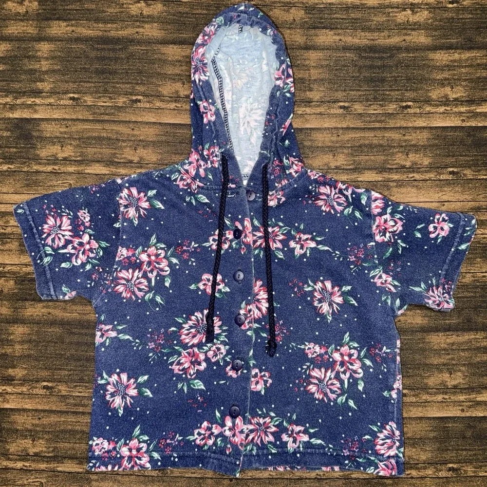 The Children's Place Hoodie Toddler 12-18M Blue Vintage 90s Floral